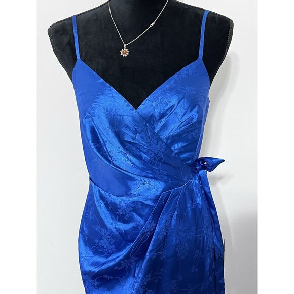 Lulus Royal Blue Satin Floral Jacquard Midi Wrap Dress NWT Small - Picture 13 of 15